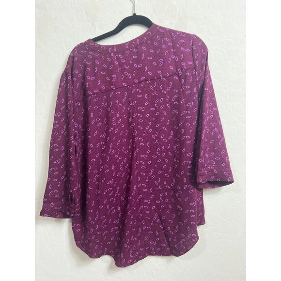 Dana Buchman V Neck Maroon Fun Geometric Print Blouse Sz XL Tunic Length - Picture 5 of 7